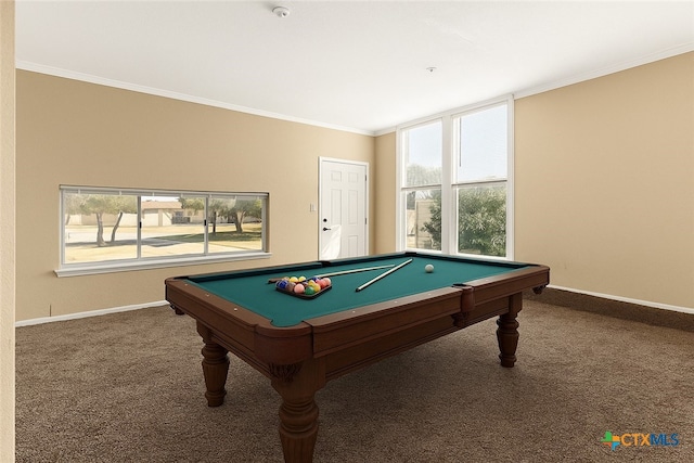 809 Rodney Ave, Copperas Cove, TX 76522 - playroom with carpet, pool table, crown molding, and baseboards