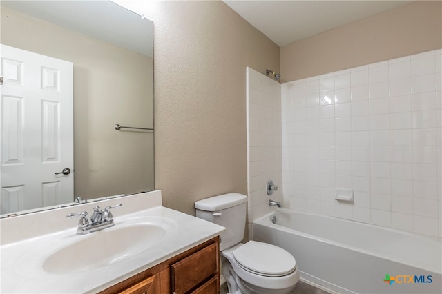 full bathroom with vanity, toilet, and bathtub / shower combination