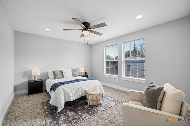 bedroom with carpet flooring and ceiling fan