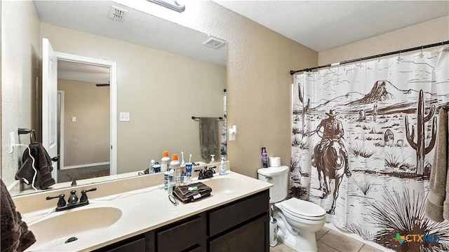 957/959 Floating Star, New Braunfels, TX 78130 - full bath featuring double vanity, tile patterned floors, and curtained shower