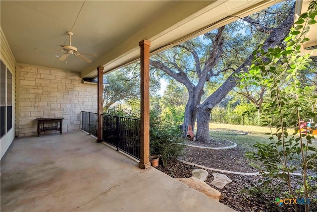 view of patio / terrace featuring ceiling fan