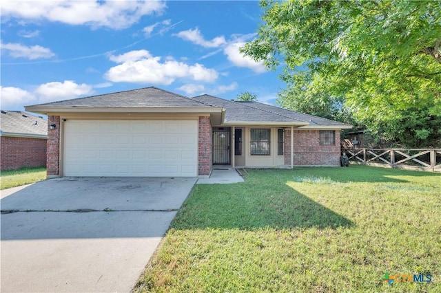 single story home with brick siding, driveway, and a garage