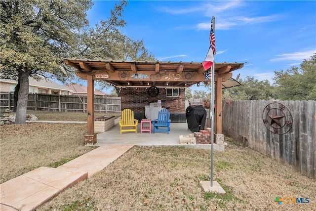 view of yard with a patio area and a fenced backyard