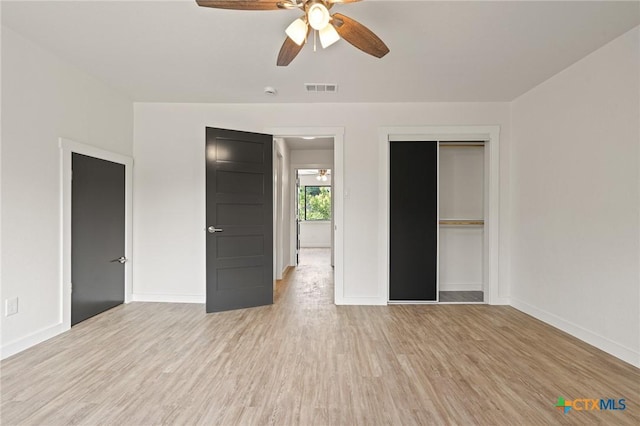 910 Cliffside Dr, Harker Heights, TX 76548 - unfurnished bedroom with light wood finished floors, baseboards, a closet, and ceiling fan