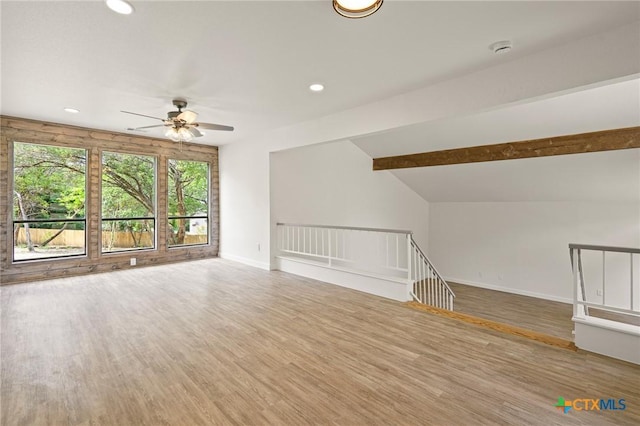 910 Cliffside Dr, Harker Heights, TX 76548 - unfurnished room with lofted ceiling, a ceiling fan, baseboards, wood finished floors, and recessed lighting