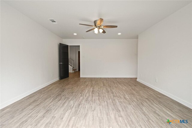 910 Cliffside Dr, Harker Heights, TX 76548 - empty room with a ceiling fan, light wood finished floors, baseboards, and recessed lighting