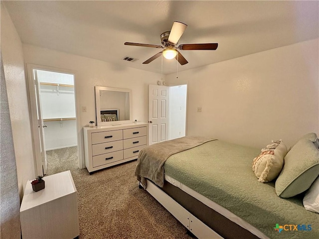 5902 Chuckwagon Cir, Killeen, TX 76542 - bedroom featuring carpet floors, a walk in closet, ceiling fan, and a closet