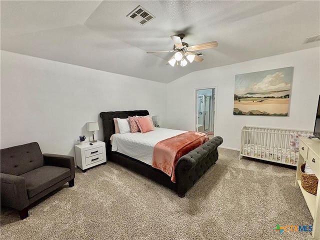 5902 Chuckwagon Cir, Killeen, TX 76542 - bedroom with carpet floors, vaulted ceiling, and ceiling fan