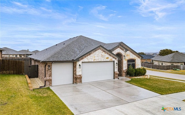 view of front facade with a front lawn and a garage