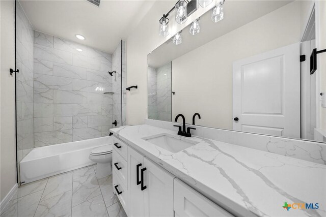 15938 Salado Dr, Temple, TX 76502 - bathroom with marble finish flooring, vanity, bathing tub / shower combination, and recessed lighting