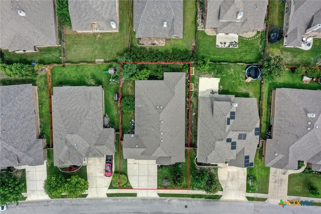 aerial perspective of suburban area with property boundaries highlighted