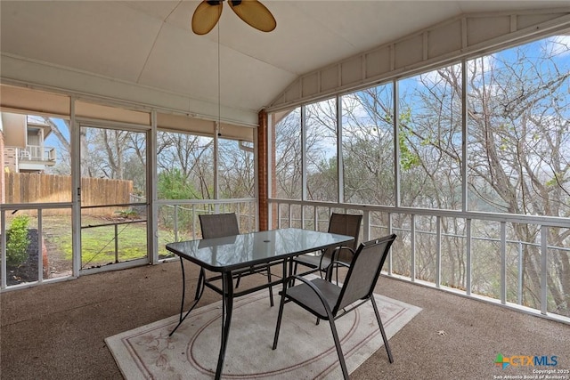 300 Ridge Crest Dr, Seguin, TX 78155 - sunroom with lofted ceiling, ceiling fan, outdoor dining space, and healthy amount of natural light