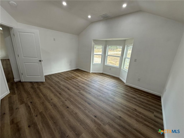 1907 Falconwood Dr, San Marcos, TX 78666 - additional living space featuring vaulted ceiling, dark wood-type flooring, recessed lighting, and baseboards