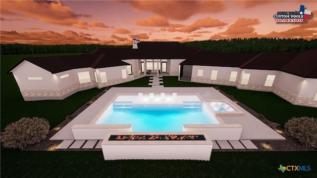 1125 Provence Pl, New Braunfels, TX 78132 - outdoor pool featuring a fire pit, a patio area, and a lawn