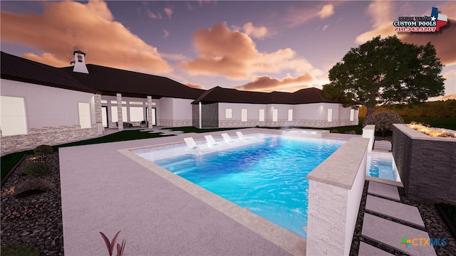 1125 Provence Pl, New Braunfels, TX 78132 - pool at dusk with an outdoor pool and a patio area