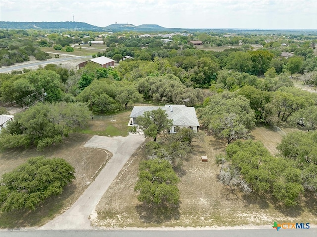 birds eye view of property featuring a mountain view