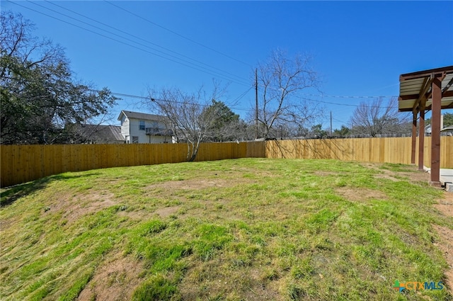 view of yard with a fenced backyard