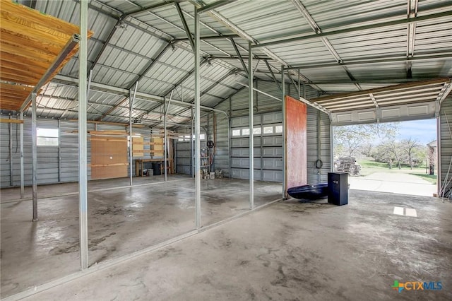 garage with metal wall