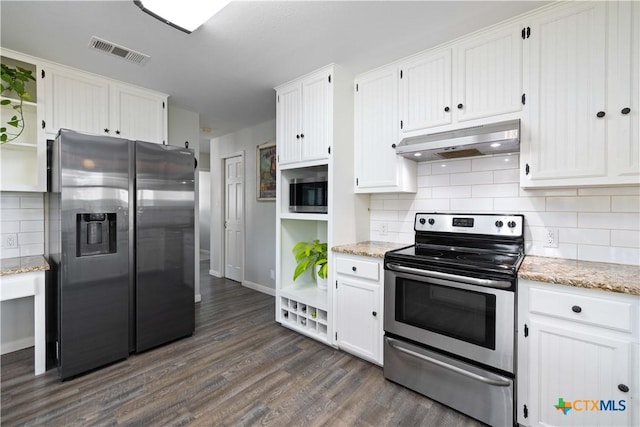 514 Eden Ranch Dr, Canyon Lake, TX 78133 - kitchen with appliances with stainless steel finishes, under cabinet range hood, open shelves, and white cabinetry