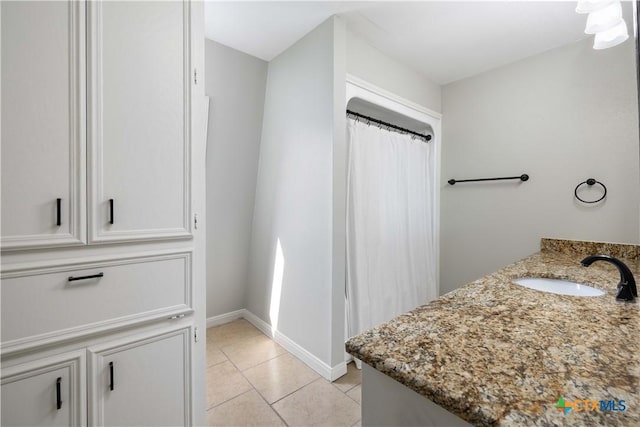 514 Eden Ranch Dr, Canyon Lake, TX 78133 - bathroom with tile patterned flooring, vanity, and a shower with shower curtain