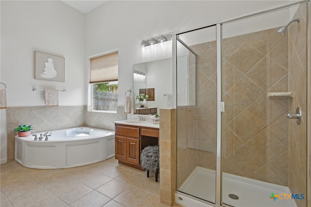 407 Misty Morn Ln, Cedar Park, TX 78613 - bathroom with a shower stall, a garden tub, vanity, and tile patterned floors