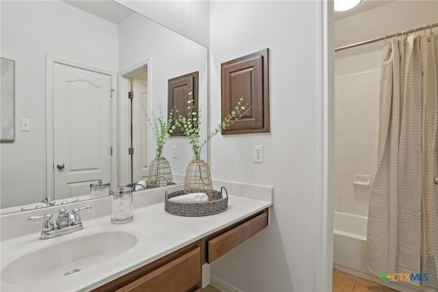 407 Misty Morn Ln, Cedar Park, TX 78613 - full bath featuring shower / bath combo, vanity, and tile patterned flooring