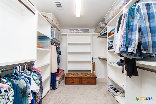 spacious closet featuring light carpet