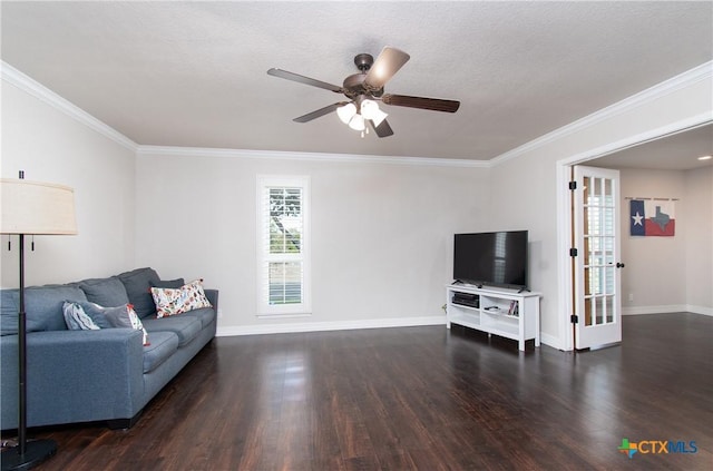 4101 Hickory Rd, Temple, TX 76502 - living room with wood finished floors, a ceiling fan, baseboards, and crown molding