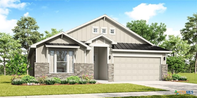 2310 Healy Dr, Temple, TX 76502 - view of front facade with an attached garage, concrete driveway, board and batten siding, a front lawn, and brick siding
