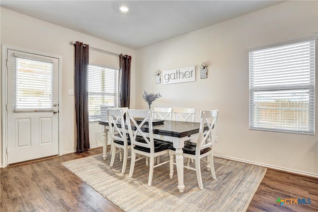 dining space featuring hardwood / wood-style flooring