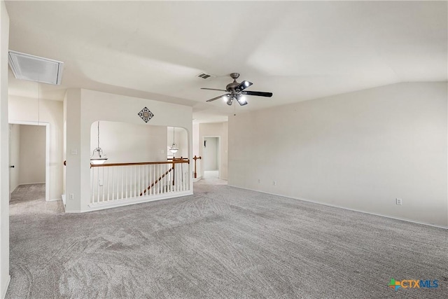 125 Big Timber Dr, Temple, TX 76502 - empty room featuring attic access, light colored carpet, ceiling fan, and lofted ceiling