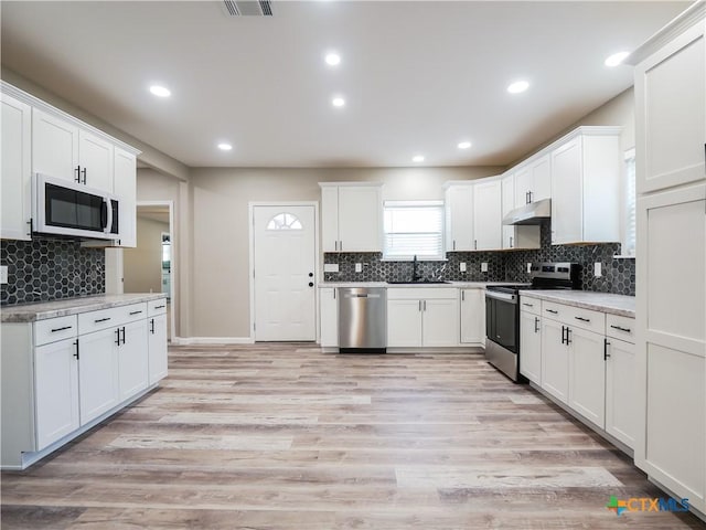 kitchen featuring white cabinets, appliances with stainless steel finishes, and sink