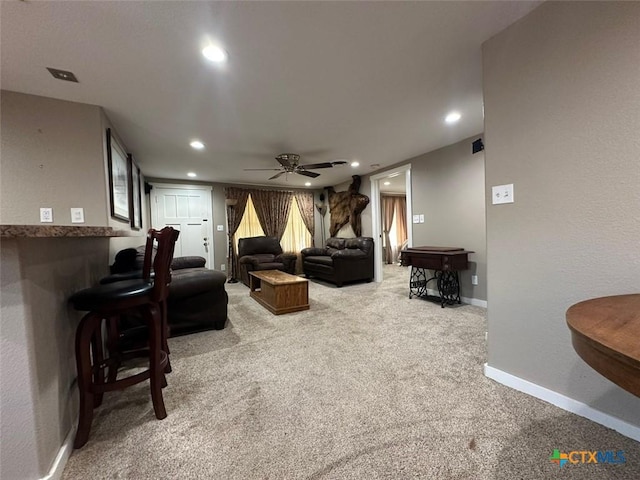 502 N Cherry St, Seguin, TX 78155 - living room with carpet floors, recessed lighting, ceiling fan, and baseboards