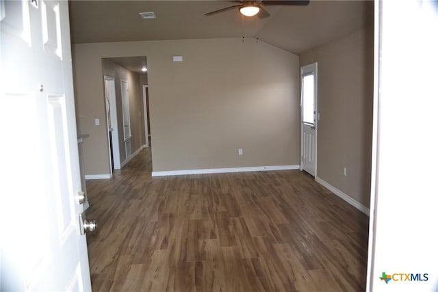 1204 N 18th St, Killeen, TX 76541 - unfurnished room with ceiling fan, lofted ceiling, wood finished floors, and baseboards