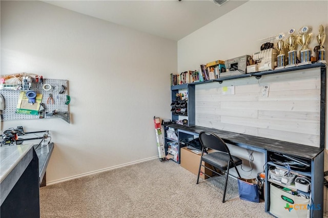 view of carpeted home office