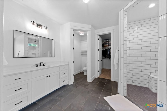 1306 Crystal Spgs, Salado, TX 76571 - bathroom featuring a walk in shower, vanity, and toilet