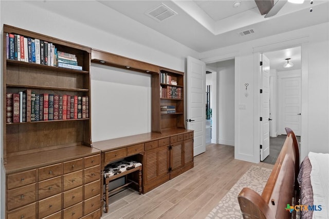 1306 Crystal Spgs, Salado, TX 76571 - office with light wood-style flooring, ceiling fan, and baseboards