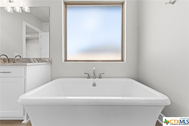 bathroom featuring a tub to relax in and vanity