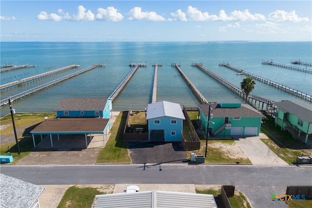 drone / aerial view featuring a water view