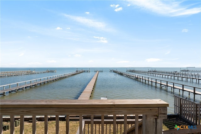 dock area featuring a water view