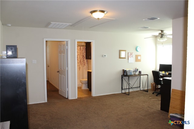 office featuring carpet floors and ceiling fan