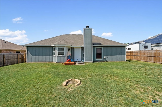 1801 Caprock Dr, Killeen, TX 76549 - back of house with a chimney, a fenced backyard, and a shingled roof