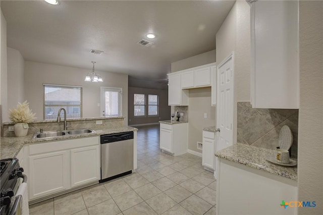 kitchen with white cabinetry, range with gas cooktop, stainless steel dishwasher, and sink