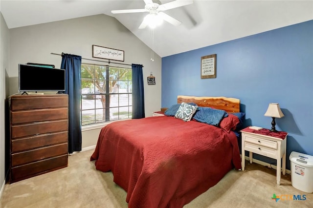 104 Majestic Ln, Victoria, TX 77904 - carpeted bedroom featuring vaulted ceiling and ceiling fan