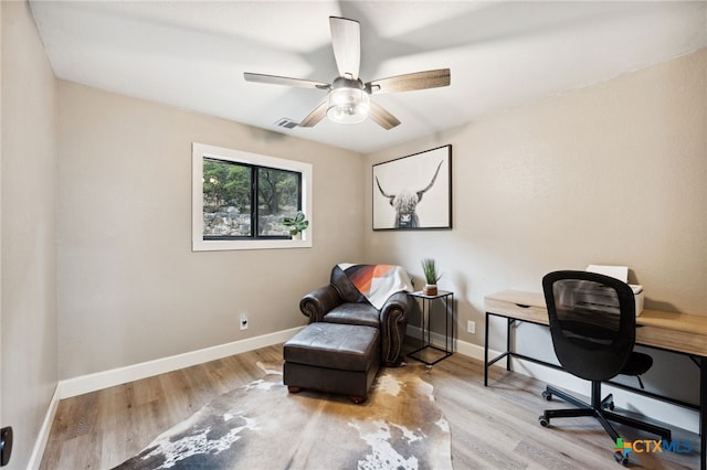 30817 Wildcat Dr, Bulverde, TX 78163 - home office with wood finished floors and ceiling fan