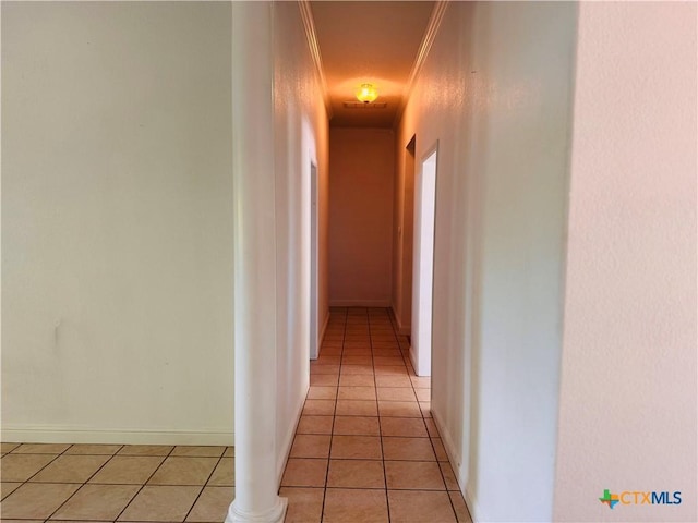 3900 Chisholm Trl, Salado, TX 76571 - hall with light tile patterned floors, baseboards, and crown molding