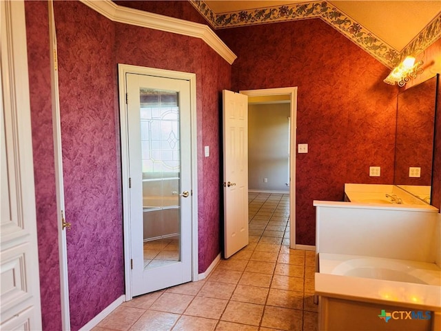 3900 Chisholm Trl, Salado, TX 76571 - bathroom featuring tile patterned floors, wallpapered walls, vanity, and baseboards