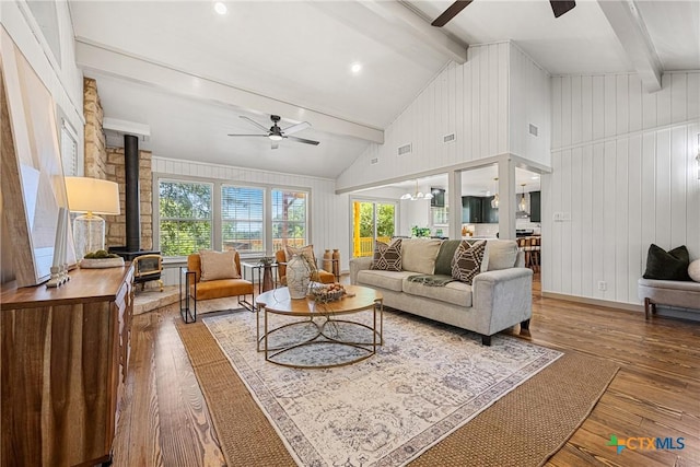 3268 Eagle Point W Ave, Belton, TX 76513 - living room with ceiling fan, hardwood / wood-style flooring, and a wood stove