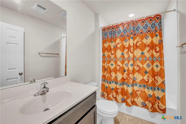 6106 Amelia Earhart Blvd, Killeen, TX 76543 - bathroom featuring vanity, toilet, tile patterned floors, and shower / bath combination with curtain
