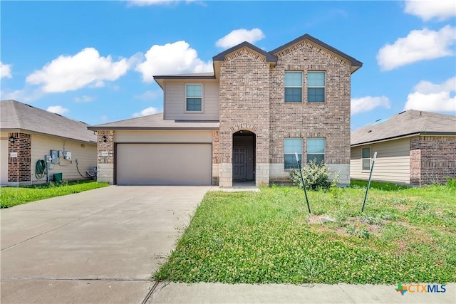 6106 Amelia Earhart Blvd, Killeen, TX 76543 - traditional home with brick siding, concrete driveway, a front yard, and an attached garage
